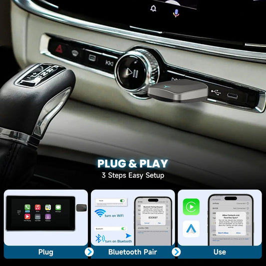 Wired to Wireless CarPlay Android Auto Adapter Black