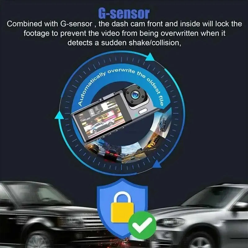 NNEOBA 2 Channel 1080P HD Dash Cam Triple Lens Car DVR Black