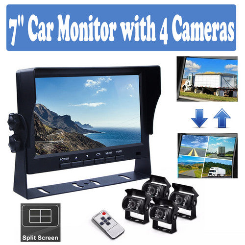 NNEDSZ 4-Channel Split 7" Screen Monitor w/4 Reversing Camera Kit for Truck Trailer Bus