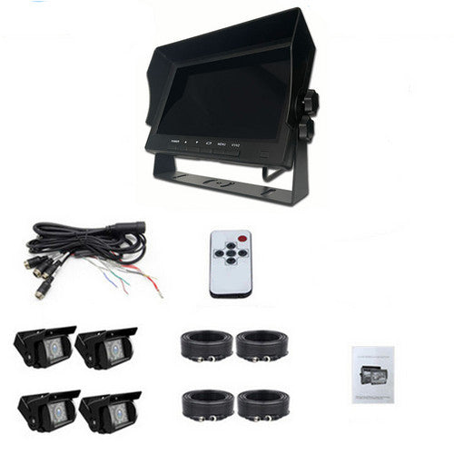 NNEDSZ 4-Channel Split 7" Screen Monitor w/4 Reversing Camera Kit for Truck Trailer Bus