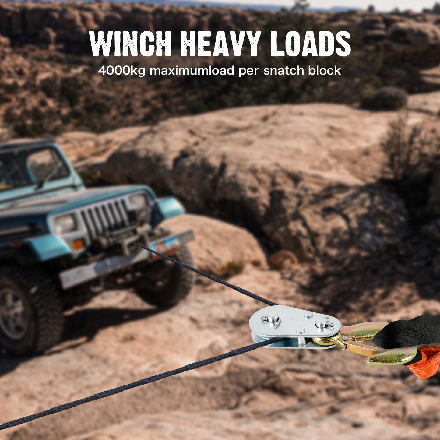 NNEDSZ4Ton Snatch Block Pulley Hook Wire Rope Hoist For 4WD ATV UTV Off Road