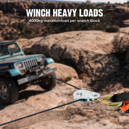 NNEDSZ4Ton Snatch Block Pulley Hook Wire Rope Hoist For 4WD ATV UTV Off Road