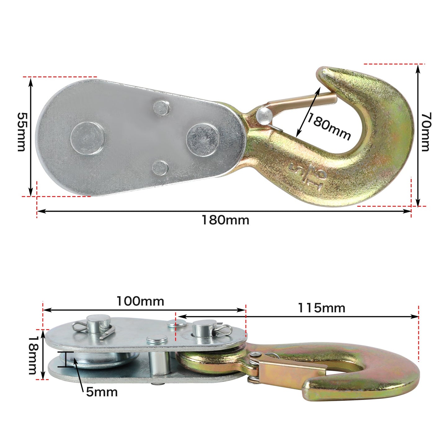 NNEDSZ4Ton Snatch Block Pulley Hook Wire Rope Hoist For 4WD ATV UTV Off Road