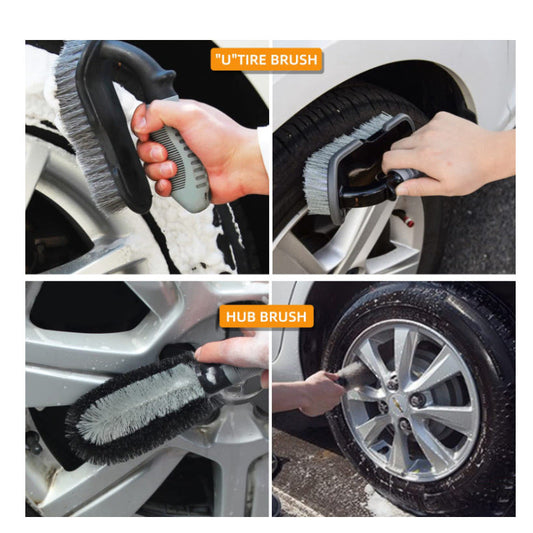 NNEDSZ Type B 9-Piece Car Wash Tool Kit - Tire & Wheel Brushes, Wash Mitt, Microfiber Towels, and Wax Sponge Set